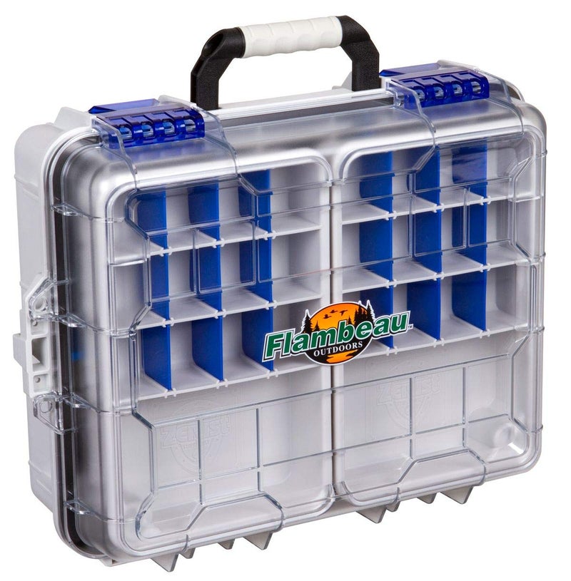 Flambeau Outdoors 3000WPNC Waterproof Satchel 3000, Portable Waterproof Tackle Box with Trays, Gray/Clear - Image 1